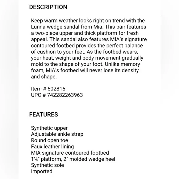 MIA Lunna Wedge Faux Leather Ankle Strap Flatform Comfort Sandal - Picture 2 of 7